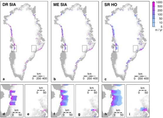 Fig. 4. Initial response in surface velocities to the MarAsl2 perturbation for the three main model versions