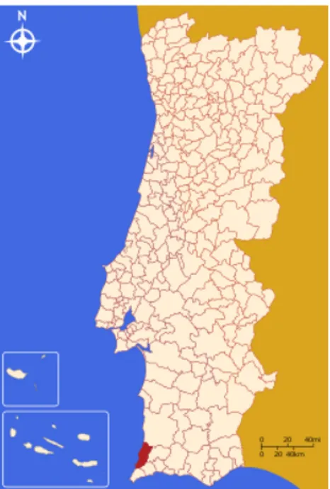 Fig. 2: Mapa do Algarve com a delimitação dos municípios existentes. 