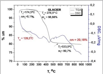 Fig.  2.  Representative  thermogravimetric  and  derivate  curves  for Glacier.