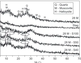 Figure 2.  FTIR spectra of the slag, control sample and sample  replaced with different percent of slag.
