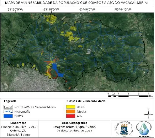 Figura 6 - Mapa de vulnerabilidade da população presente na APA do Vacacaí-Mirim. 