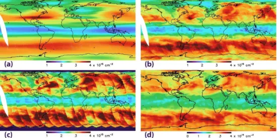 Fig. 7. Stratospheric NO 2 vertical-column retrieval for the date 21 March 2005. (a) SP1