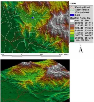 Fig. 6:  The  optimal  access  forest  road  location  in  the  study area 