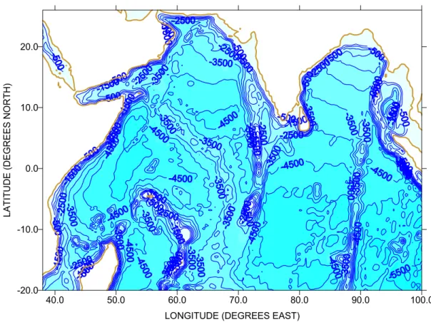 Figure 1. Bathymetric contours (m) within the study area.  