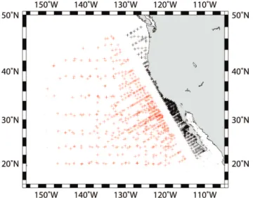 Fig. 3. Linear trends (red line) of meridional wind stress from COADS (Slutz et al., 1985) calculated by the method of least squares