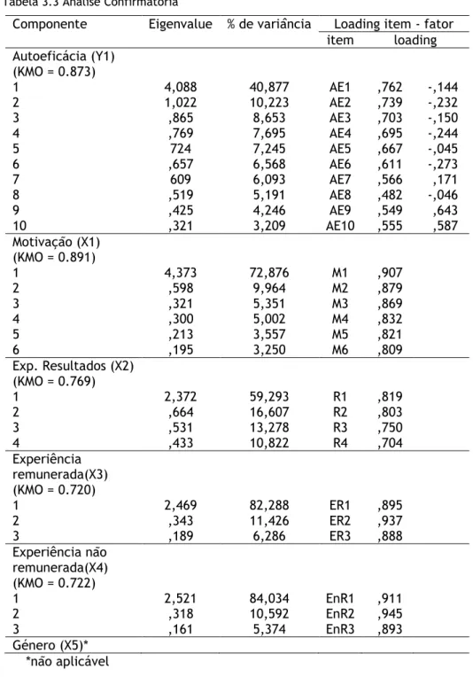 Tabela 3.3 Análise Confirmatória 