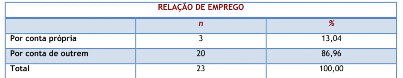 Tabela 4 - Distribuição da amostra segundo a actividade laboral. 
