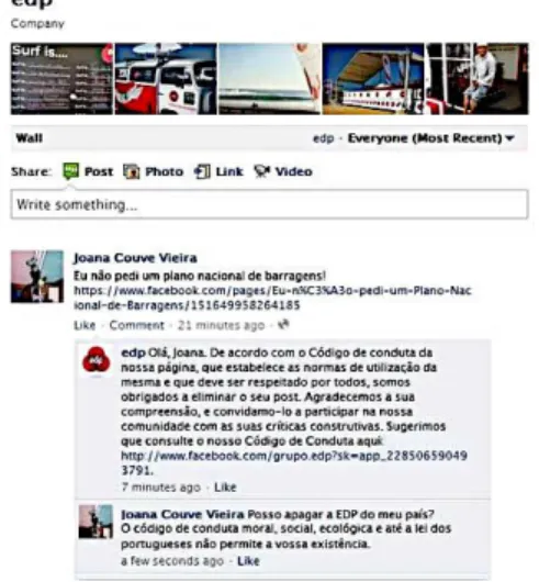 Figure 1 - Comment that led EDP to close its Facebook Page 