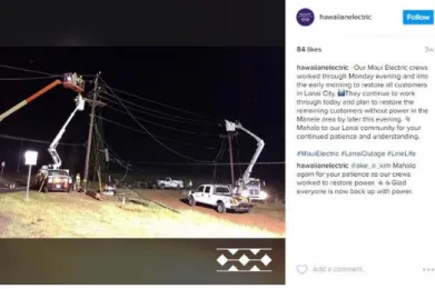 Figure 4 - Hawaiian Electric Instagram Update Post after severe storm  