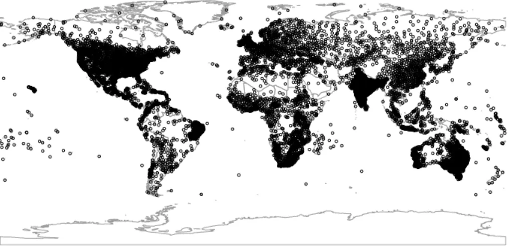 Fig. 1. Location of precipitation stations with 30 or more values for each month.