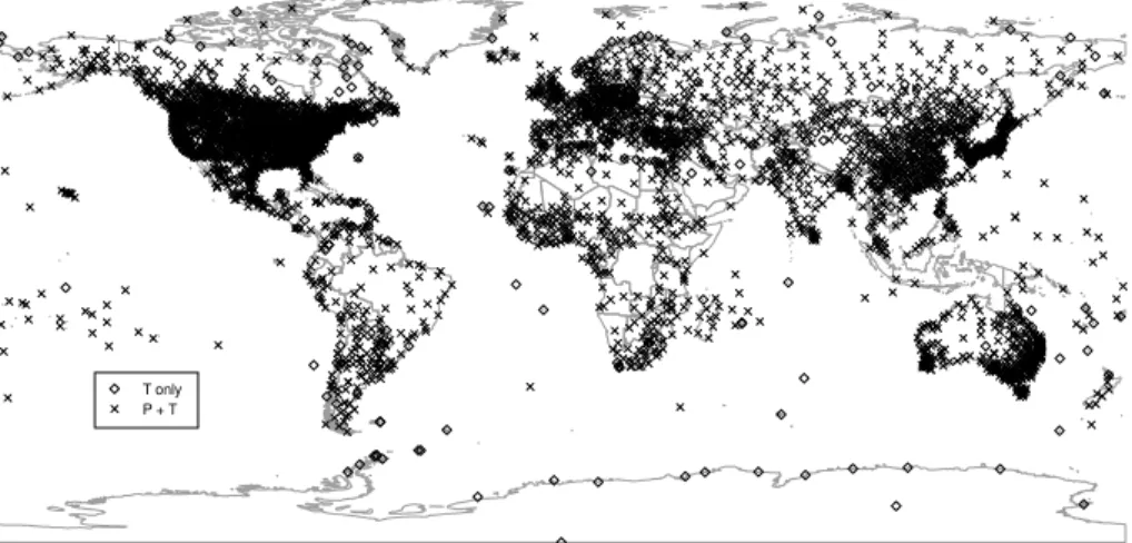 Fig. 2. Location of temperature stations with 30 or more values for each month. Symbols are