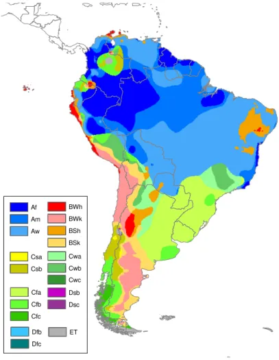 Fig. 7. K ¨oppen-Geiger climate type map of South America.