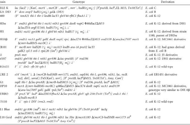 Figure 6- List of E. coli strains commonly used in plasmid DNA production (adapted from [22])