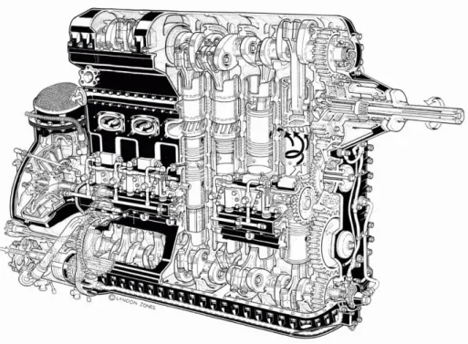 Figure 2.12. Cross-section through view of Jumo 205. [Lyndon Jones, 1995] 