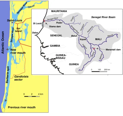 Fig. 1. Senegal River basin and its new mouth.
