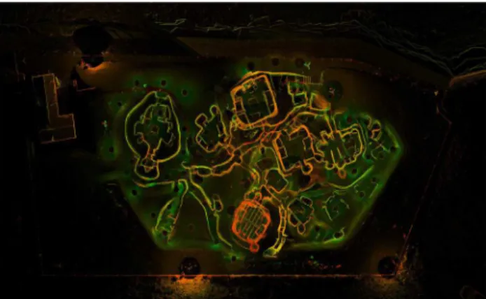 Figure 2. Point cloud showing plan view of Skara Brae village,  coloured by intensity values © CDDV 2010