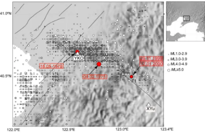 Fig. 1. Earthquakes with M L ≥1.0 recorded by the Liaoning Province Seismograph Network since 1970