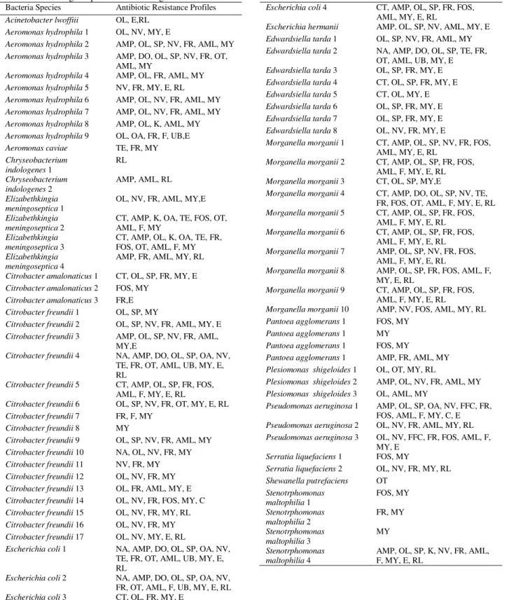 Table 2. Antibiogram patterns of bullfrog bacteria. 