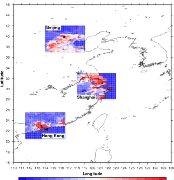 Fig. 1. Regions of 5 ◦ × 5 ◦ in latitude and longitude around Beijing, 