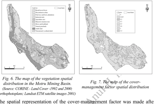 Fig. 6. The map of the vegetation spatial  distribution in the Motru Mining Basin. 