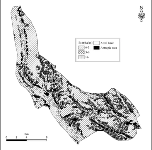 Fig. 8. The map of the average soil loss (Es) from the Motru Mining Basin. 