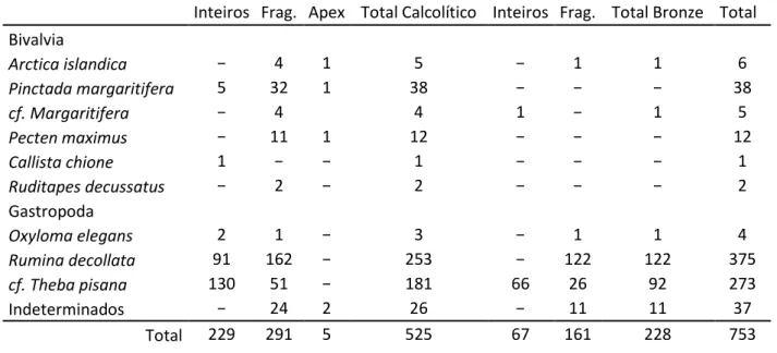 Tabela 1 – Invertebrados recuperados no sítio de Alto de Brinches 3, em ambos os períodos