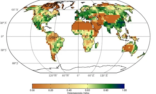 Fig. 6. Heterogeneity index for 1861 land cover based on the HYDE v 3.1 crop dataset. This index is defined in Sect