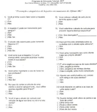FIGURA 1 - Questionário sobre Hepatite C.
