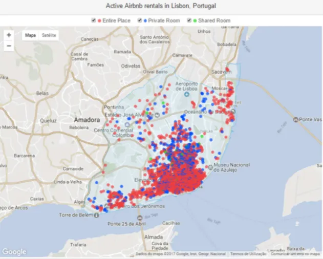 Figura 2 – Alojamentos de curta duração em Lisboa, 2017