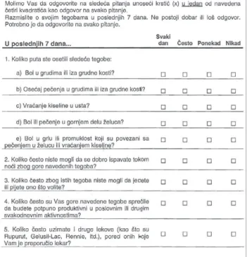 Figure 1. Patient’s Questionnaire – translated and validated GERD  Impact Scale questionnaire [16]