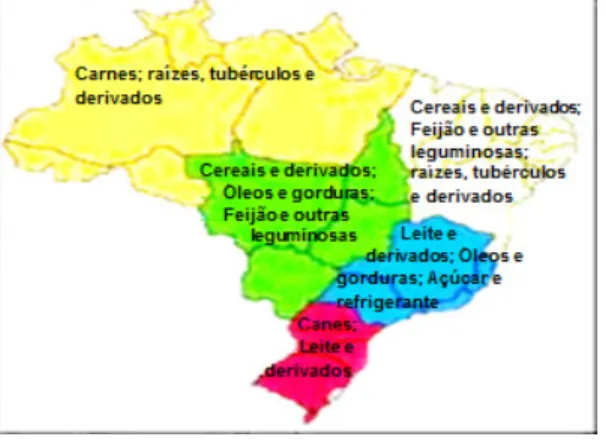 Figura 4 - Mapa real do consumo alimentar das grandes  regiões brasileiras no período 2008-2009