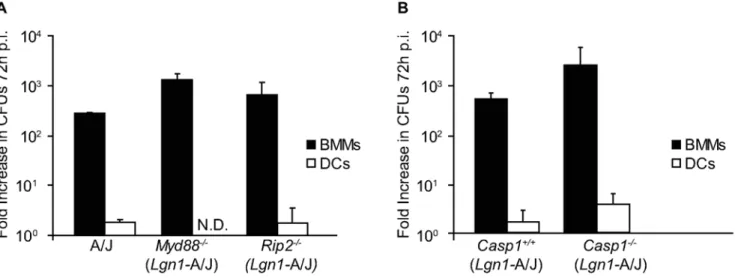 Figure 1. Restriction of L. pneumophila replication in DCs does not require signaling by MyD88, Rip2 or caspase-1