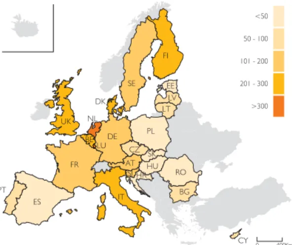 Figura  2.1  Despesa pública per capita em proteção ambiental na União Europeia,  2013  (euros)
