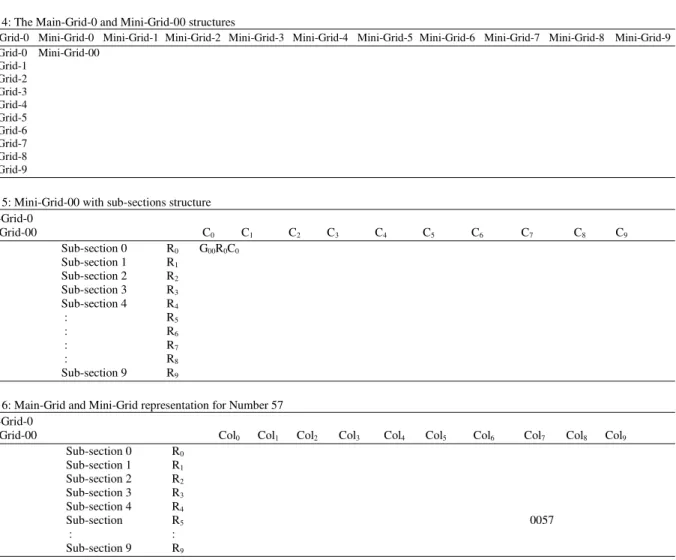 Table 4: The Main-Grid-0 and Mini-Grid-00 structures  