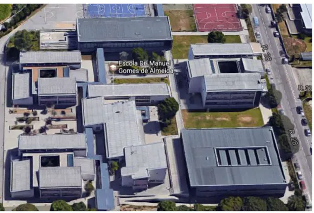 Figura 3. Vista aérea da Escola Secundária Doutor Manuel Gomes Almeida, Espinho 