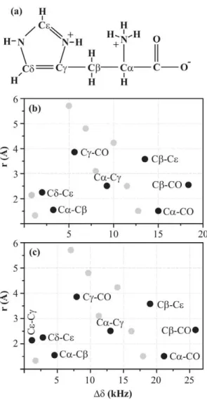 Figure 2. 2D 13 C- 13 C spin-diffusion spectrum. (a) A schematic molecular structure of histidine molecule