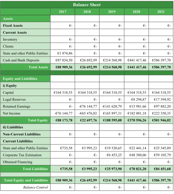 Table 9 – Financial Statement (Balance) from 2017 to 2021. 