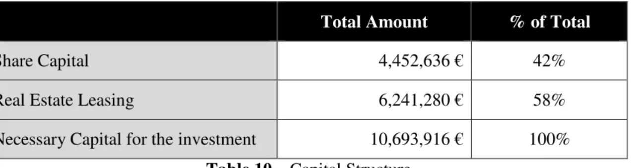 Table 10 – Capital Structure 