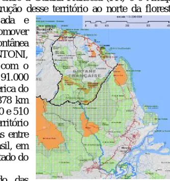 Figura  1:  Mapa  de  ilustração  e  localização  da  fronteira  entre  o  Estado  do  Amapá/BR  e  o  Departamento  da  Guiana Francesa/FR