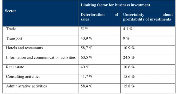 Table 5 - SMEs limitations by sector       (INE, 2008)