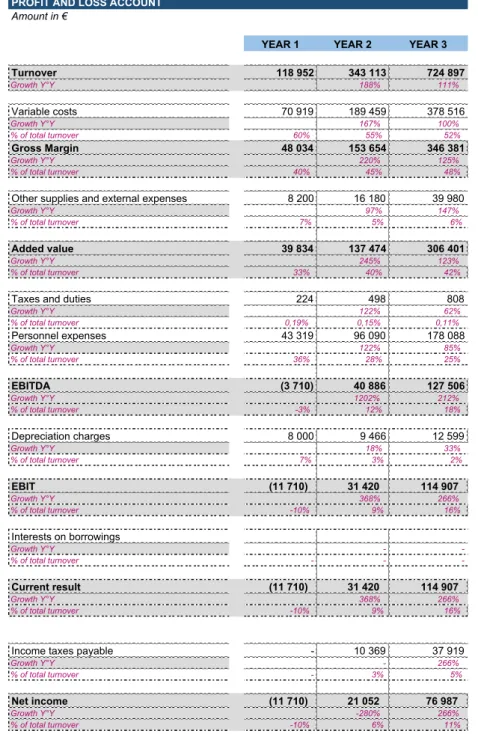 Table 1 – Profit and Loss account for the three first year of activity of ‘ROUND THE GLOBOX  (Personal representation) 