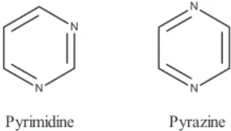 FIG. 1. Schematic structures of the diazine molecules pyrimidine and pyrazine.