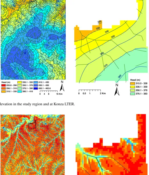 Fig. 7. Groundwater elevation in the study region and at Konza LTER.