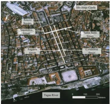 Figure 3. Streets of Lisbon town centre intervened in Baixa Pombalina Procom project.