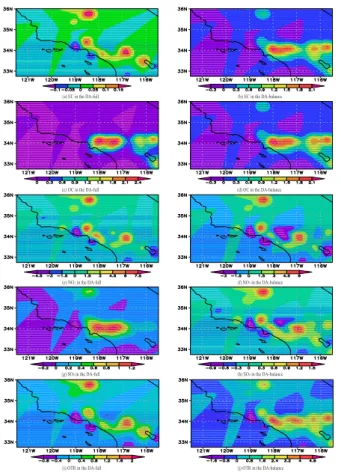 Figure 8. Surface distributions of increments of EC, OC, NO 3 , SO 4 and OTR on 12:00 UTC on 3 June 2010