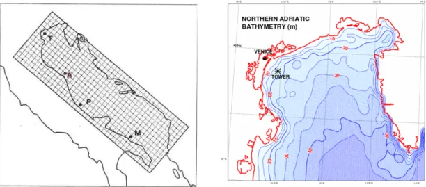 Fig. 3. Left panel: geometry of the Adriatic Sea and location of the ISMAR oceanographic tower (see Fig