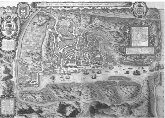 Fig. 1 – a ilha e Cidade de Goa metropolitana da india (…). gravura de jan huyghen van Linschoten,  universiteitsbibliotheek,  amsterdam  (25-19-03)
