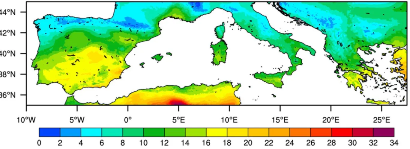 Figure 3.1. Average values of FWI for the period 1979-2014. 
