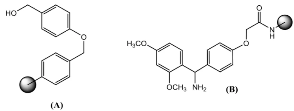 Figure 3.6  Linkers  most used in  Fmoc  SPPS. (A) Wang  linker  and (B)  Rink  amide  linker.