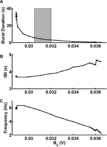 Figure 1. Dependence of temporal characteristics of bursting on half-inactivation voltage of I Na 